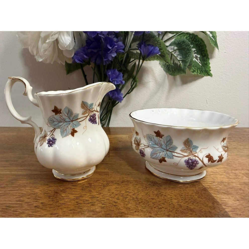 Vintage Royal Albert Lorraine Milk‎ Jug and Sugar Bowl Bone China England MCM